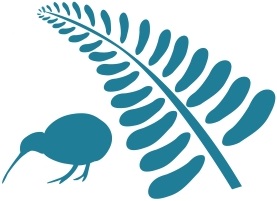 Kiwi under fern plant, New Zealand symbol